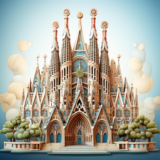 Rendering 3D della Sagrada Familia