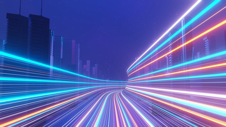 Rendering 3d della scena del paesaggio della mega città di Cyber night Luce che si illumina e si riflette sulla scena della tecnologia oscura Vita notturna Rete tecnologica per 5g Oltre il futuristico di SciFi Capitale e scena dell'edificio