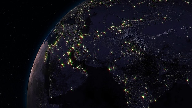 Rendering 3D della Terra dallo spazio sullo sfondo del cielo stellato