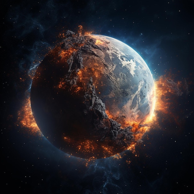 Rendering 3D della Terra scura nello spazio