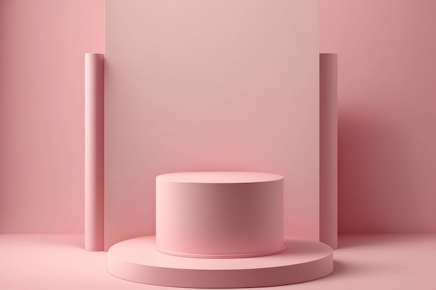 Rendering 3D dello sfondo del prodotto rosa Stand su un display vuoto