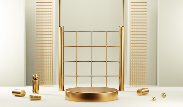 Rendering 3D dello sfondo del prodotto vuoto per cosmetici in crema Sfondo podio dorato moderno
