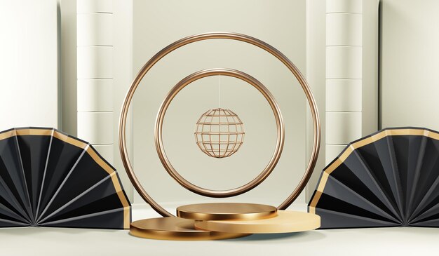 Rendering 3D dello sfondo del prodotto vuoto per cosmetici in crema Sfondo podio dorato moderno