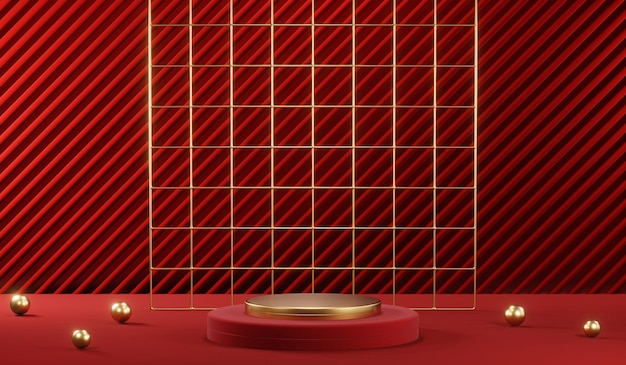 Rendering 3D dello sfondo del prodotto vuoto per cosmetici in crema Sfondo podio rosso moderno