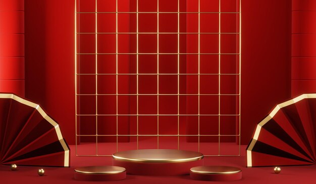 Rendering 3D dello sfondo del prodotto vuoto per cosmetici in crema Sfondo podio rosso moderno