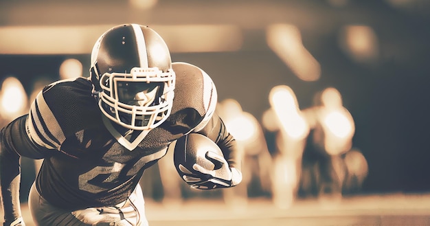 Rendering 3D dello sportivo atleta giocatore di football americano su sfondo astratto