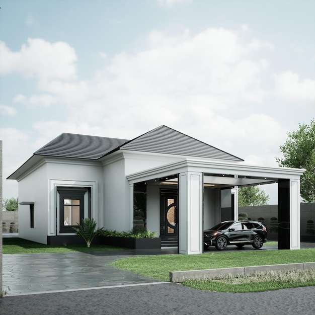 Rendering 3D Design esterno classico della casa