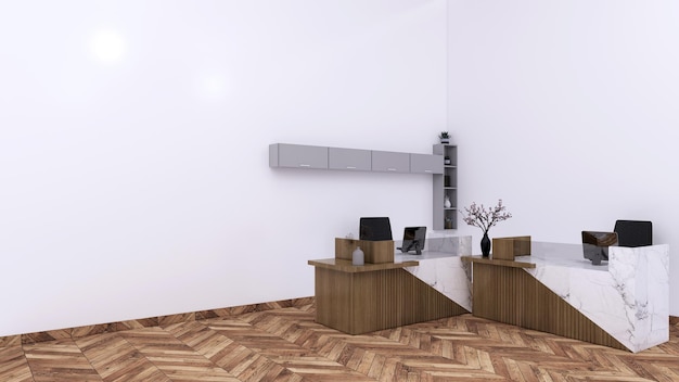 Rendering 3D Design minimalista degli interni della sala di lavoro