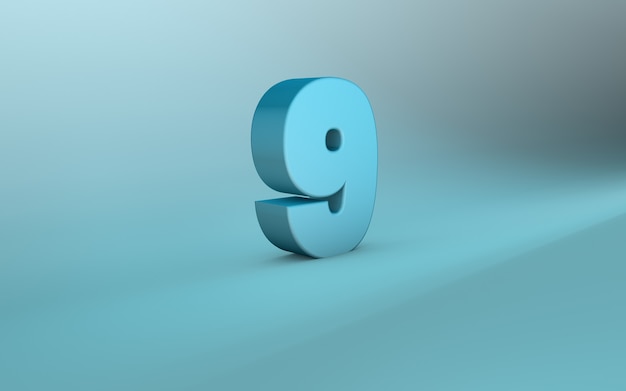 Rendering 3D di 9 numeri 3D Lettering nove numeri