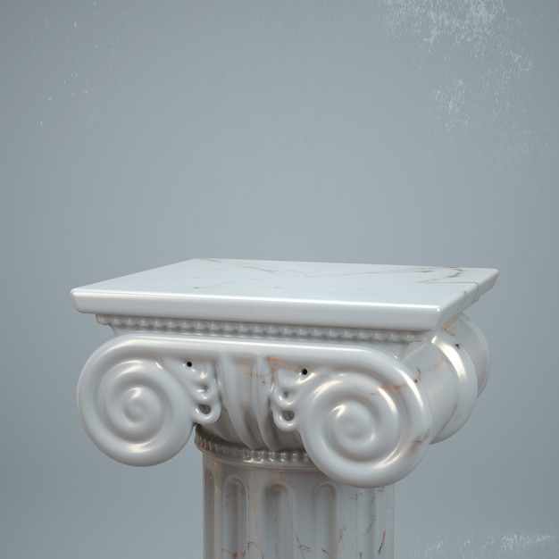 Rendering 3D di antica colonna con struttura in marmo. Mockup creativo della vetrina del prodotto.