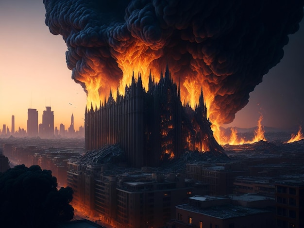 Rendering 3D di Apocalisse Cometh colpisce New York Evento Extinctionlevel Doomsday Fine del mondo B