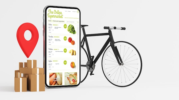 Rendering 3d di app di consegna supermercato online