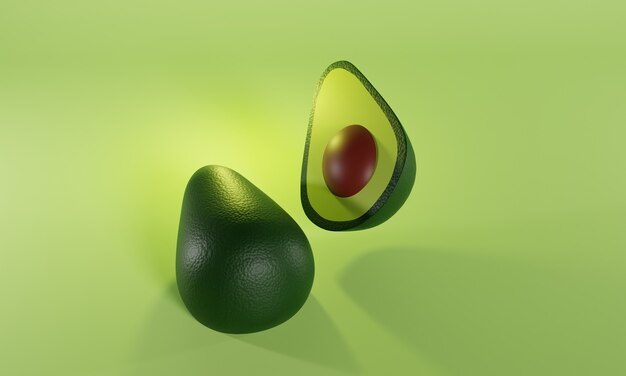 Rendering 3d di avocado fresco