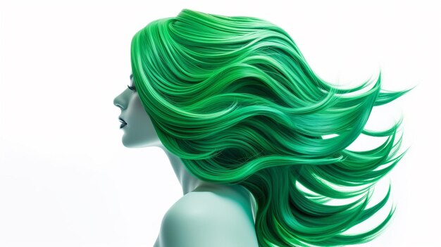 Rendering 3D di bella donna con capelli verdi isolati su sfondo bianco