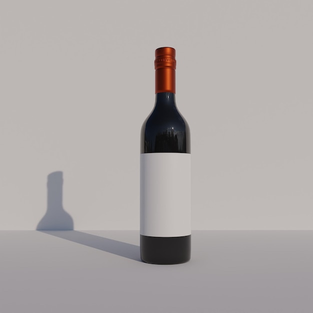 Rendering 3d di bottiglia di vino rosso