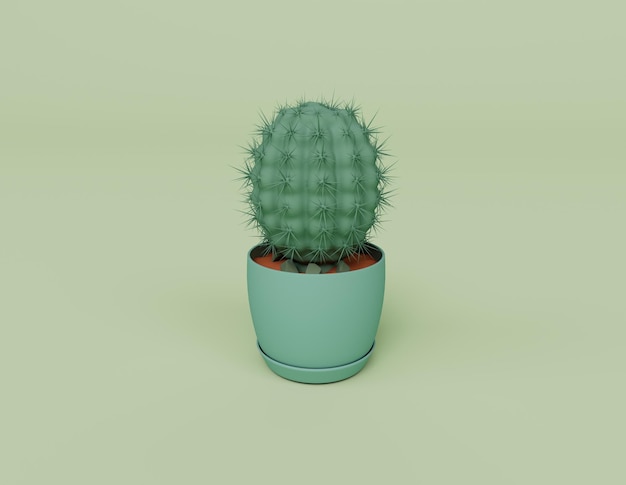 Rendering 3d di Cactus Pot isolato su sfondo pastello Scena minima di sfondo 3d
