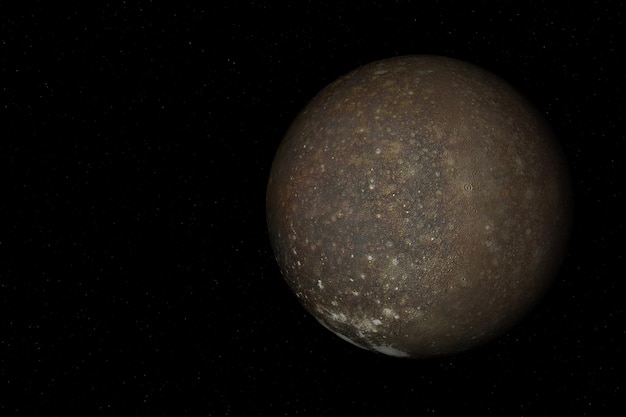 Rendering 3D di Callisto una delle lune di Giove il quinto pianeta dal Sole