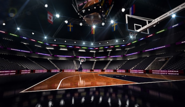 rendering 3d di campo da basket vuoto