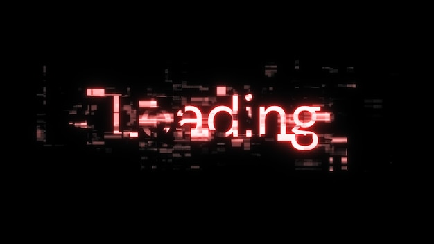 Rendering 3D di caricamento di testo con effetti di schermo di glitch tecnologici