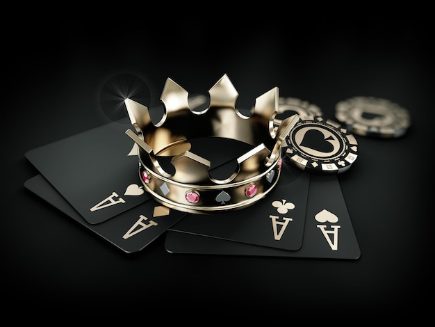 Rendering 3D di carte da casinò e corona di poker