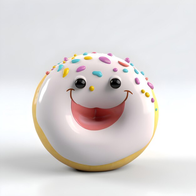 Rendering 3D di ciambella con faccina sorridente su sfondo bianco