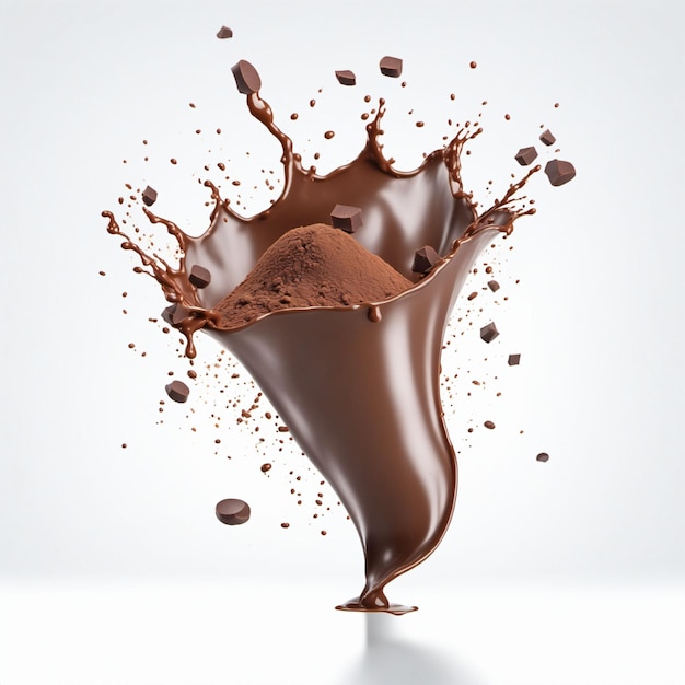 Rendering 3D di cioccolato schizzato con sfondo bianco Generato con AI