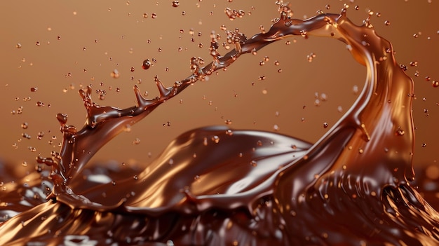 Rendering 3D di cioccolato spruzzato bevanda di cacao o caffè spruzzato ingrediente di cottura clip art di bevande marroni isolato su sfondo marrone