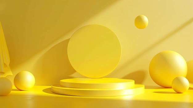 Rendering 3D di composizione gialla astratta con banner Podium