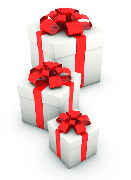 Rendering 3D di confezione regalo su sfondo bianco