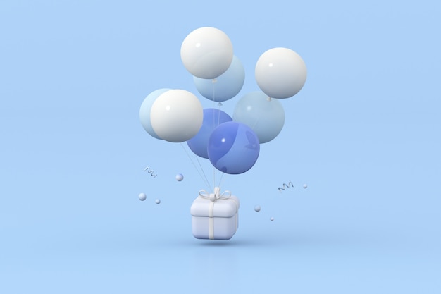 Rendering 3D di confezioni regalo e palloncini. Concetto minimo.