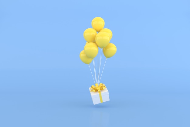 Rendering 3D di confezioni regalo e palloncini.