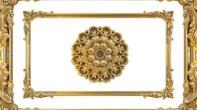 Rendering 3D di cornici decorative dorate vintage Cornice barocca dorata su sfondo trasparente