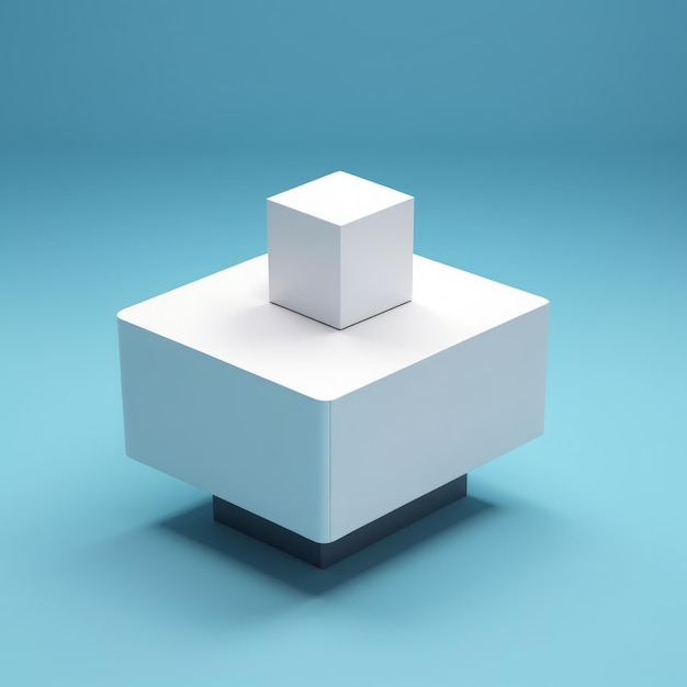 Rendering 3D di cubo bianco con sfondo blu Rendering 4D di cube bianco con fondo blu bianco