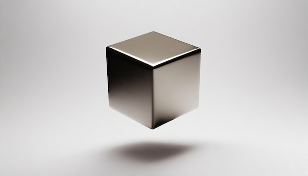 Rendering 3D di cubo metallico galleggiante