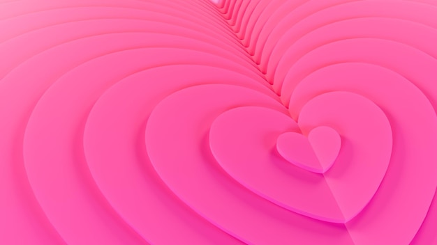 Rendering 3d di cuori rialzati di diverse dimensioni in colore rosa e viola perfetti da usare in amore