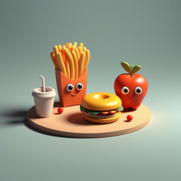 Rendering 3D di fast food e fast food fast food 3D rendering di fast food