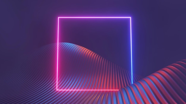 Rendering 3D di flash neon e luce che brilla sulla scena buia Velocità luce linee in movimento