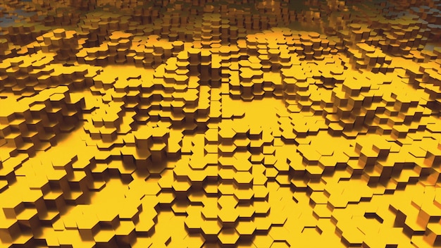 Rendering 3D di fondo esagonale oro Generato dal computer disegno astratto