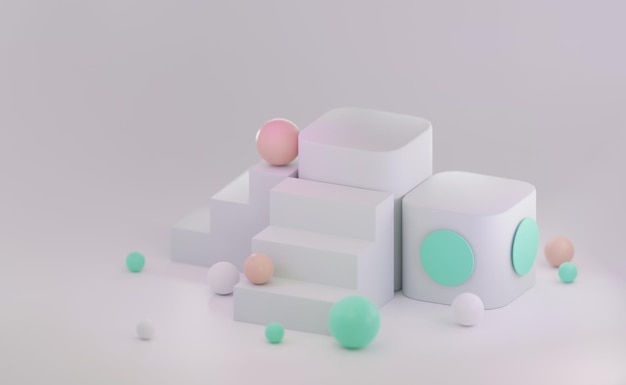 Rendering 3d di forme geometriche in colori pastello su sfondo bianco