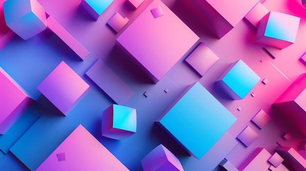 Rendering 3D di forme geometriche Sfondio astratto con cubi e rettangoli in colori rosa e blu