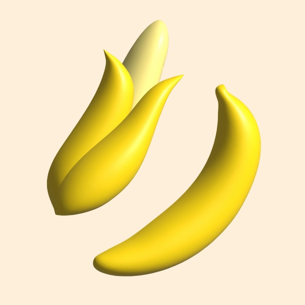 Rendering 3d di frutta banana per il rendering del modello 3d di cibo sano