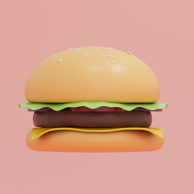 Rendering 3D di hamburger di formaggio americano e carta da parati illustrata isolata