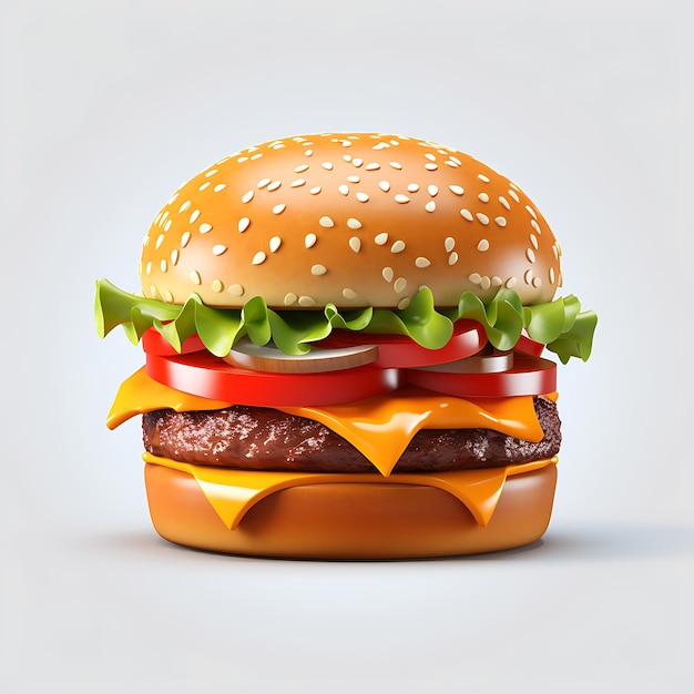 Rendering 3d di hamburger su sfondo bianco