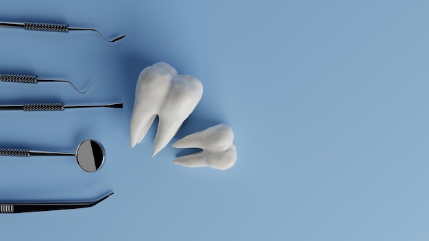 Rendering 3d di immagini di concetto di denti e apparecchiature dentali