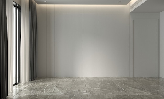 Rendering 3D di interior design del fondo di struttura della parete e del soggiorno bianco vuoto moderno moderno