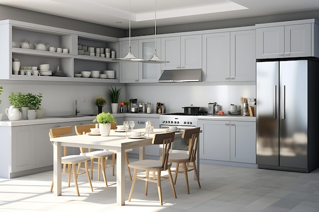 Rendering 3D di interior design della sala cucina gourmet