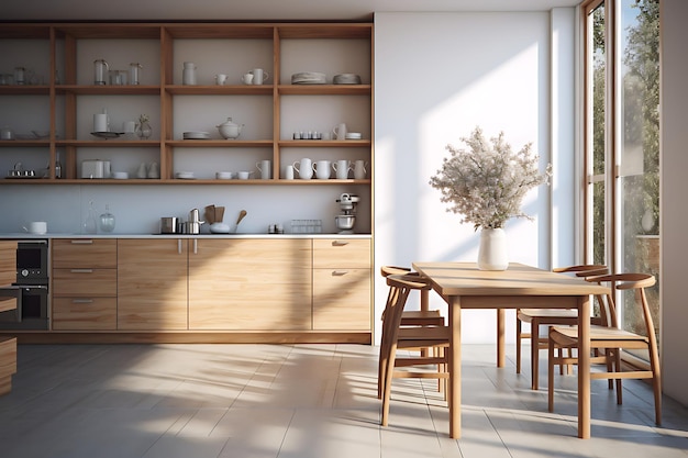 Rendering 3D di interior design della sala cucina moderna