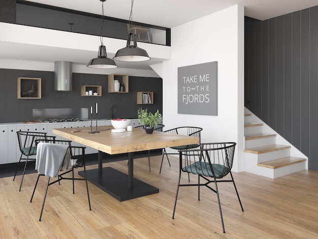 Rendering 3D di interior design in stile moderno