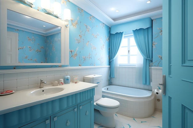 Rendering 3D di interior design per bagni piccoli