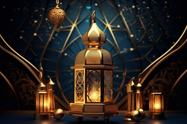 Rendering 3D di lanterne arabe per il Ramadan Kareem e Eid Mubarak